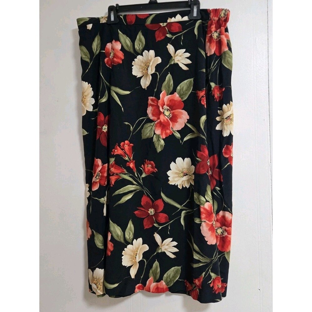 Alfred‎ Dunner Skirt Womens 20W Plus Dark Floral Peasant Boho Festival Flower